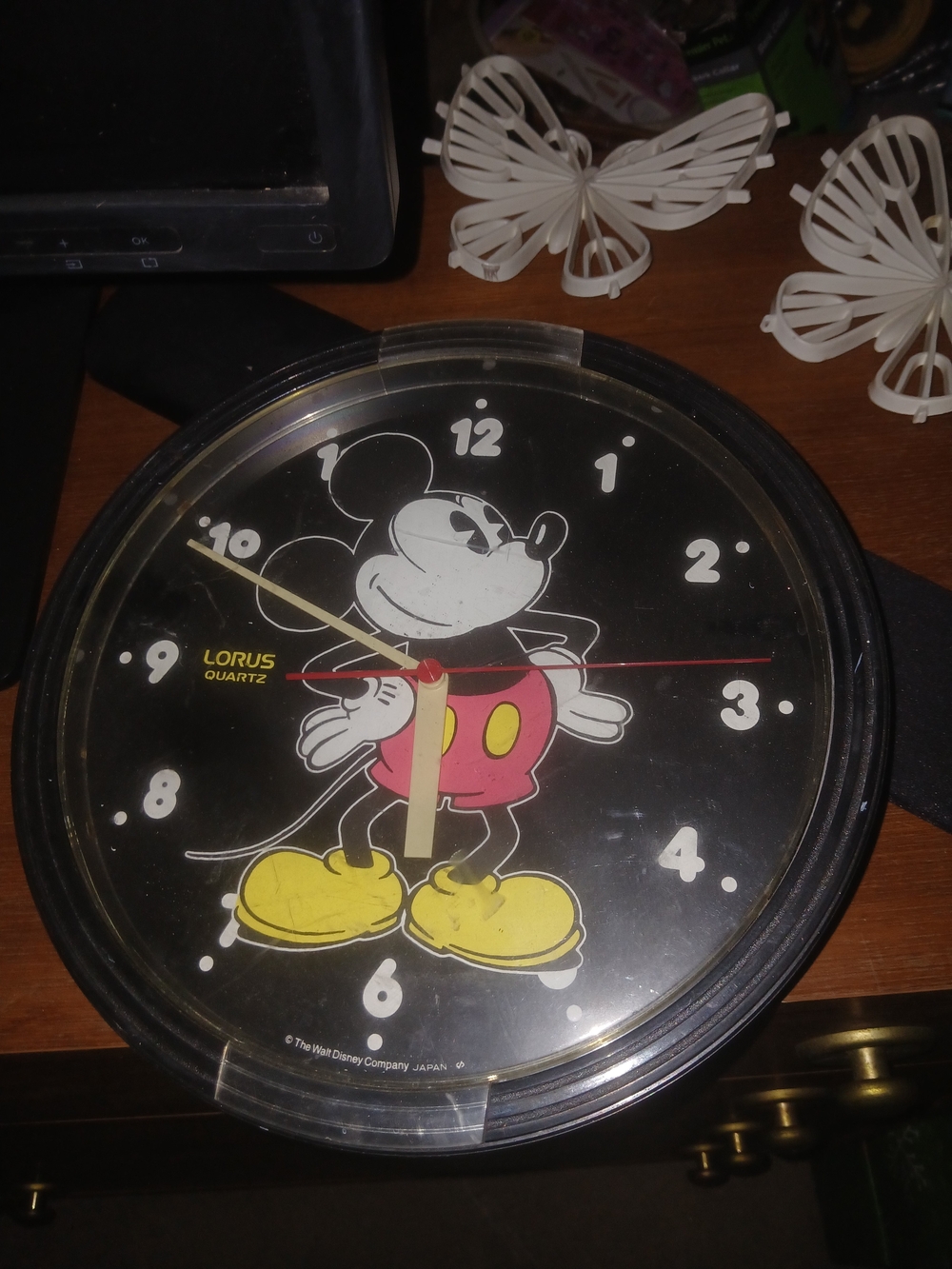 Disney Mickey Mouse Black Wall Clock with Red and Yellow Accents